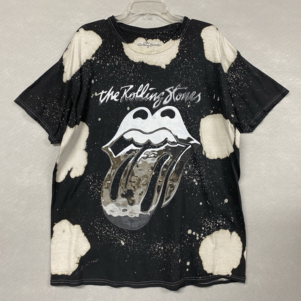 The Rolling Stones Men Large T Shirt Black Bleach Spray Tie Dye Grunge Band Tee